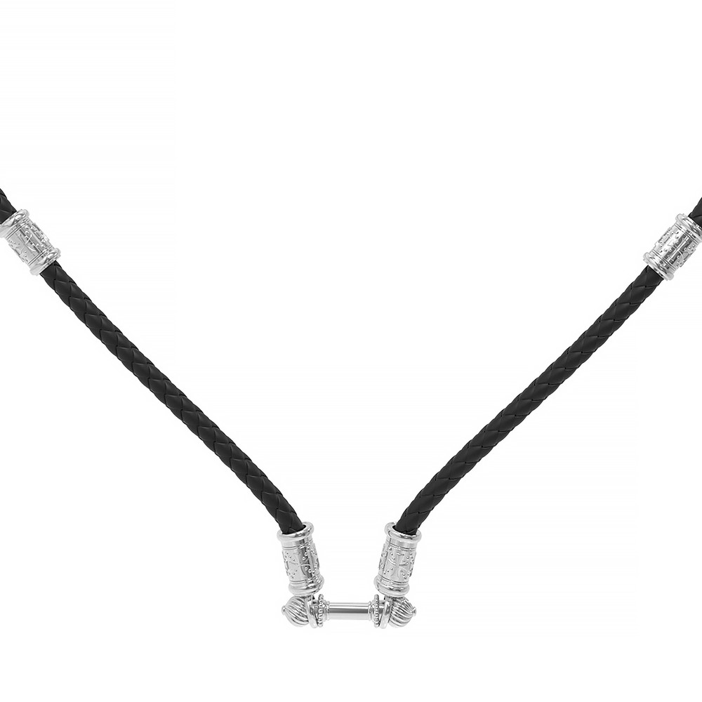 Шнурок кожаный из белого золота c кожаным шнурком