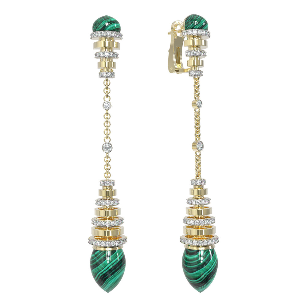 Серьги из лимонного золота c бриллиантами и малахитом