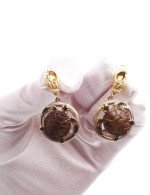 Серьги из лимонного золота 585 пробы c эмалью и железным деревом