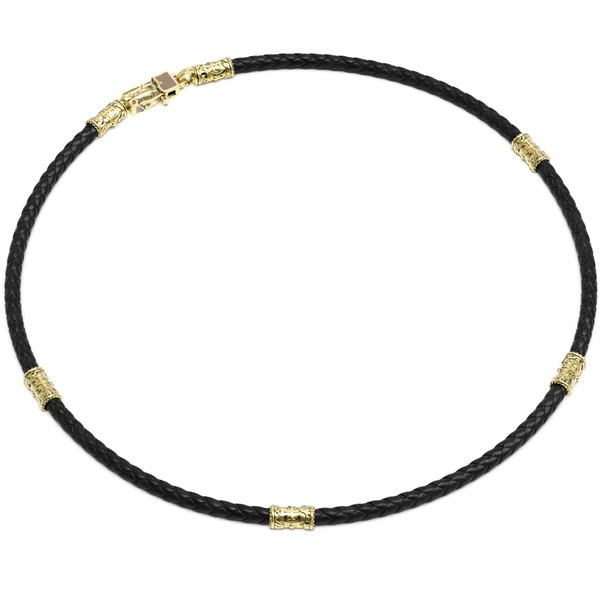 Шнурок кожаный из лимонного золота c кожаным шнурком