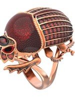 Кольцо из золота 585 пробы c эмалью, фианитом и гранатом