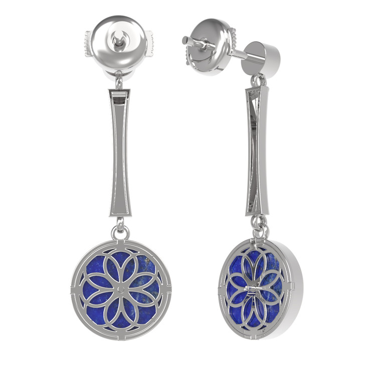 Серьги из белого золота c фианитом и лазуритом