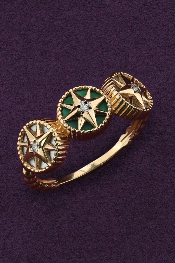 Кольцо из золота c бриллиантами, малахитом и перламутром