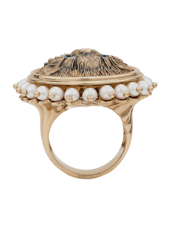 Кольцо из золота c эмаль и жемчугом