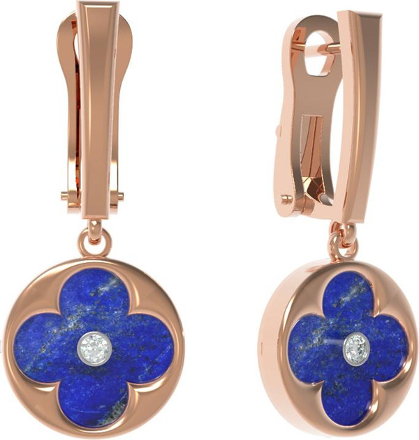 Серьги из золота c бриллиантами и лазуритом