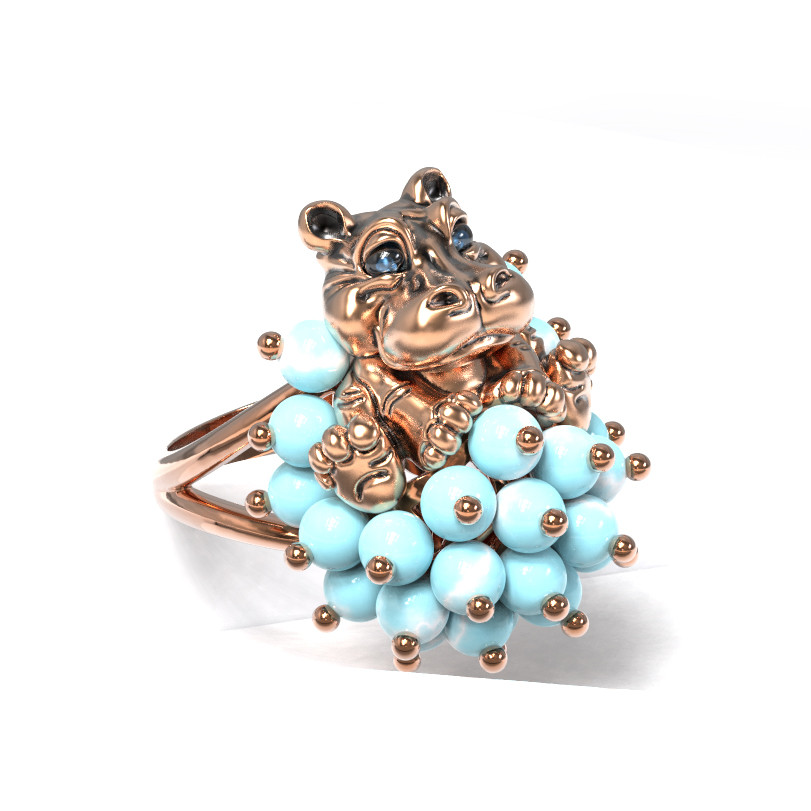 Кольцо из золота c эмаль и бирюзой