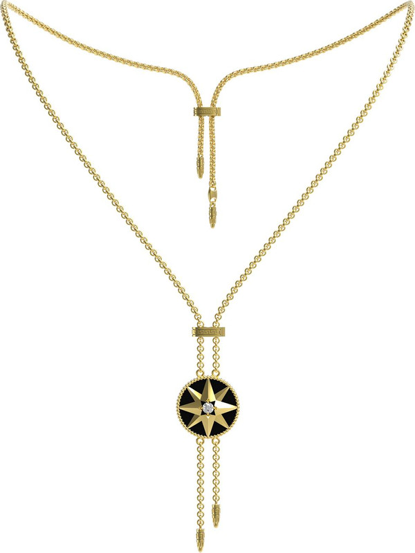 Колье из лимонного золота c фианитом, ониксом и перламутром