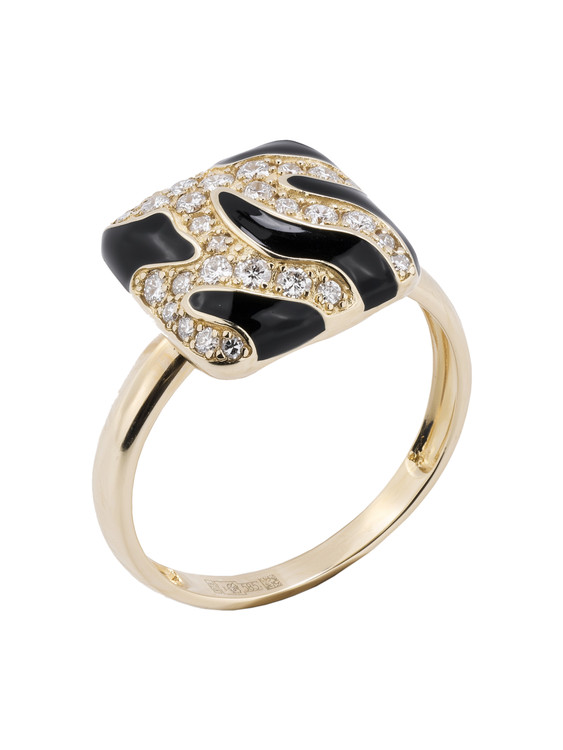 Кольцо из лимонного золота c эмаль и бриллиантами