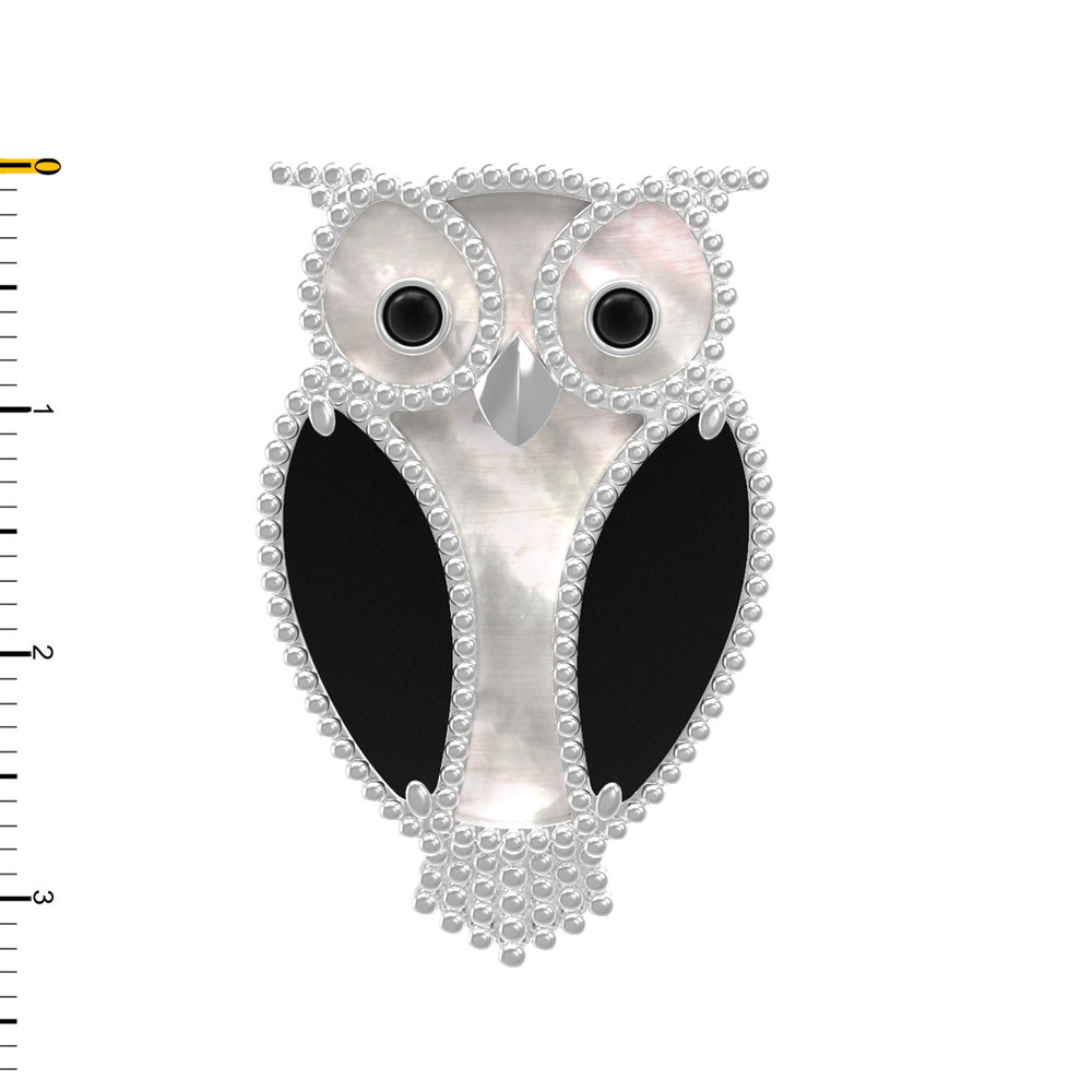 Брошь из белого золота c эмаль , ониксом и перламутром