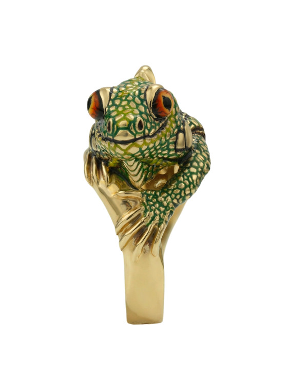 Кольцо из лимонного золота c эмаль и рубином