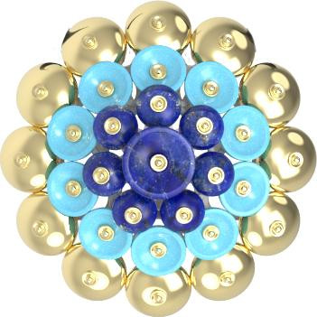 Подвеска из лимонного золота c бирюзой и лазуритом