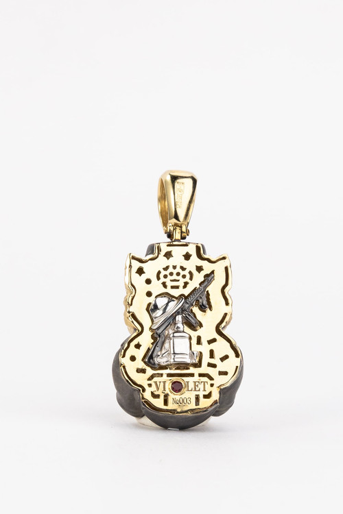 Подвеска из лимонного золота c эмаль , бриллиантами и рубином