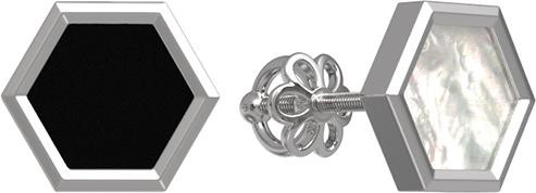 Серьги из белого золота c ониксом и перламутром