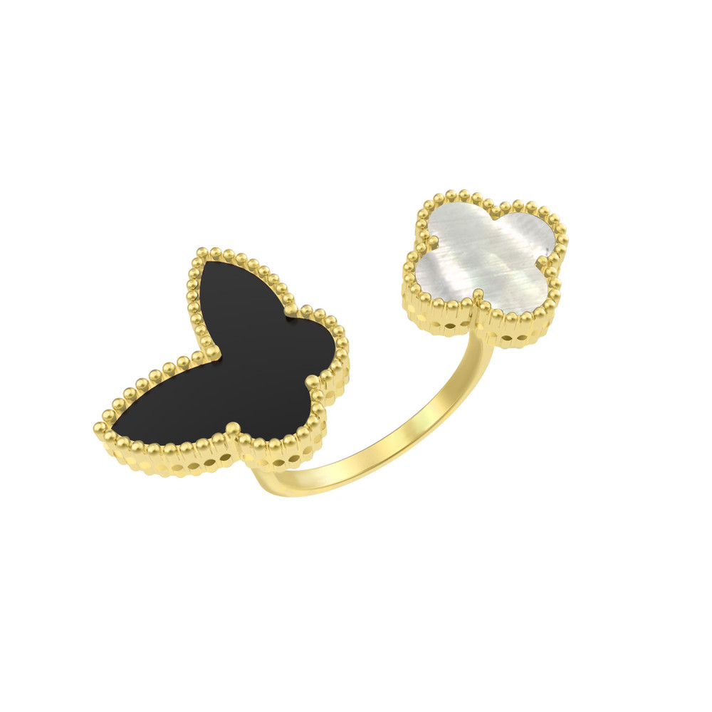 Кольцо из лимонного золота c ониксом и перламутром