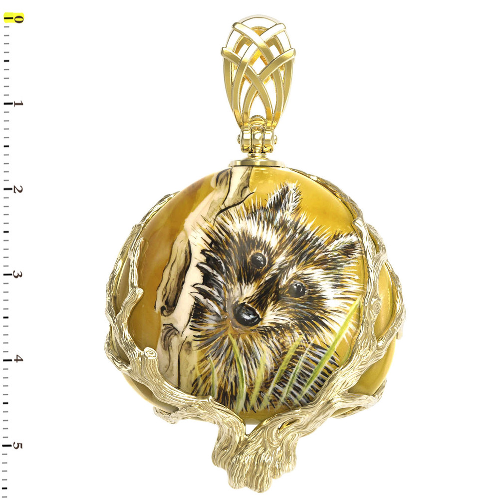 Подвеска из лимонного золота c росписным янтарём