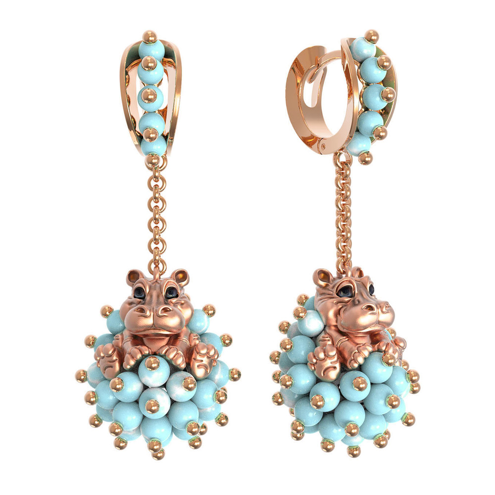 Серьги из золота c эмаль и бирюзой