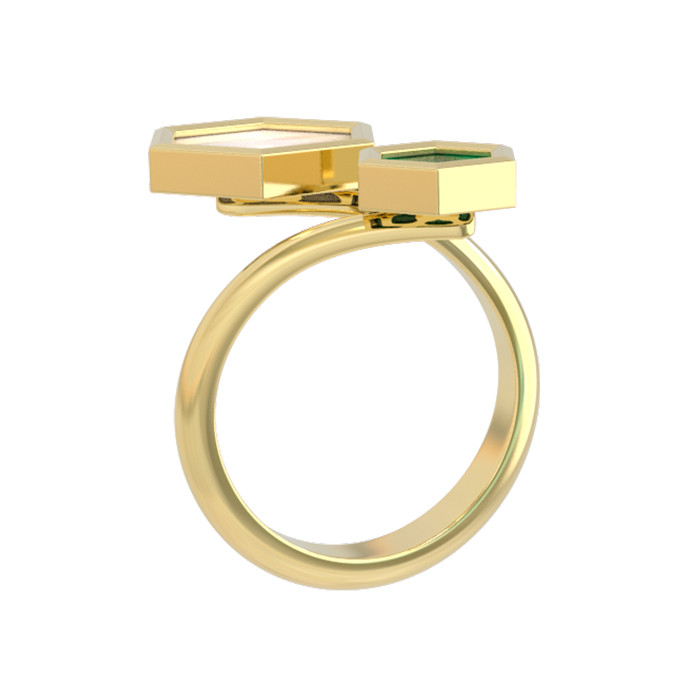 Кольцо из лимонного золота c малахитом и перламутром
