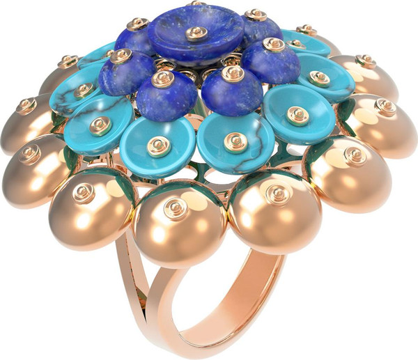 Кольцо из золота c бирюзой и лазуритом