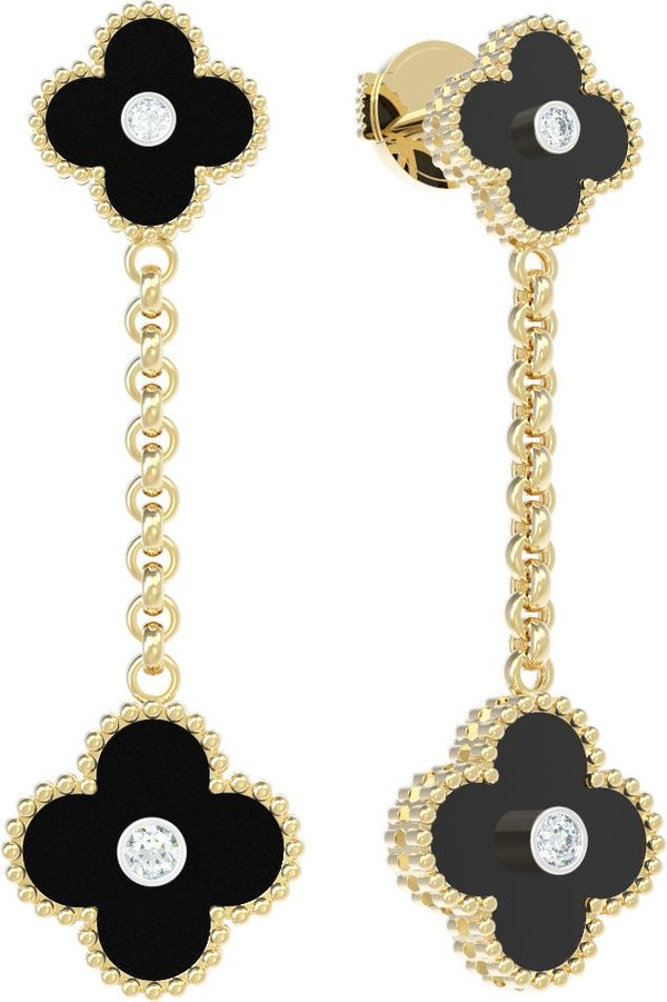 Серьги из лимонного золота c бриллиантами и ониксом