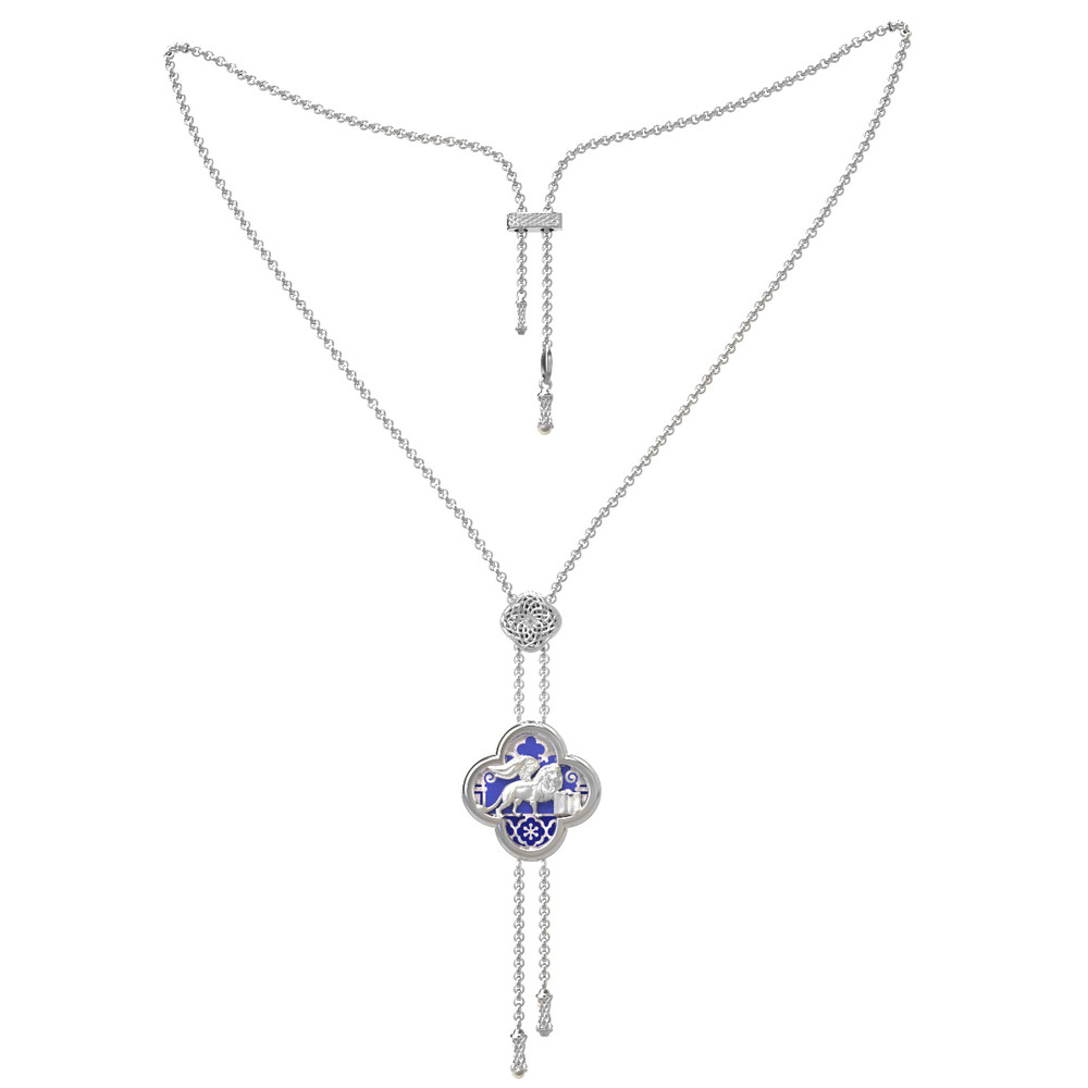 Колье из белого золота c эмаль , жемчугом и перламутром