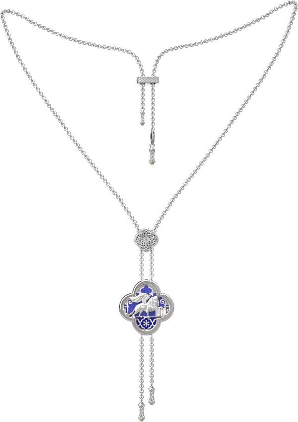 Колье из белого золота c эмаль , жемчугом и перламутром