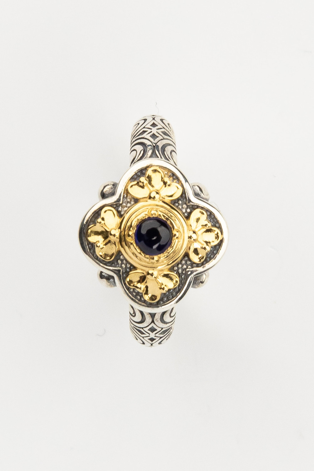 Кольцо из серебра и золота c сапфиром и рубином