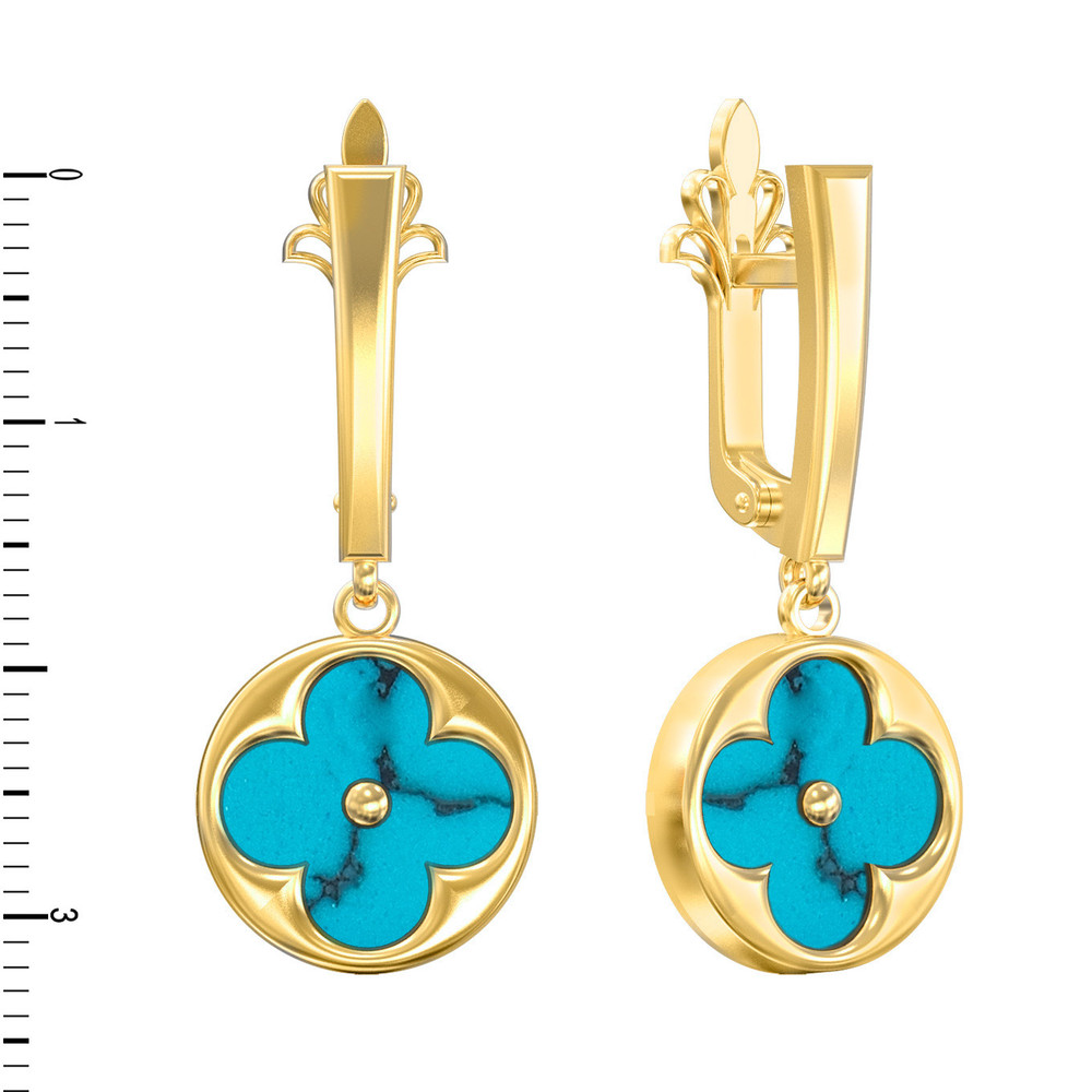 Серьги из лимонного золота c бирюзой