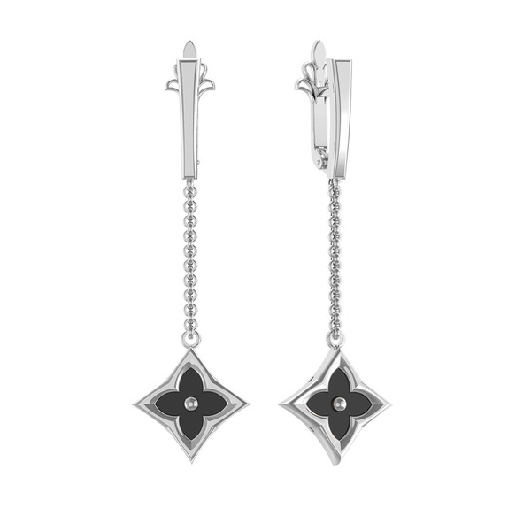 Серьги из белого золота c ониксом