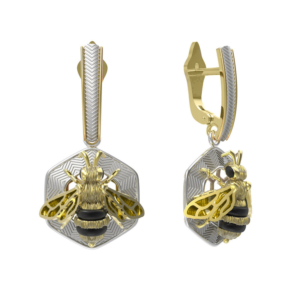 Серьги из лимонного золота c эмаль , ониксом и эмалью