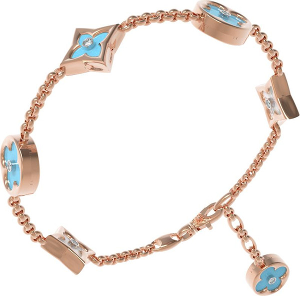 Браслет из золота c бриллиантами, бирюзой и перламутром