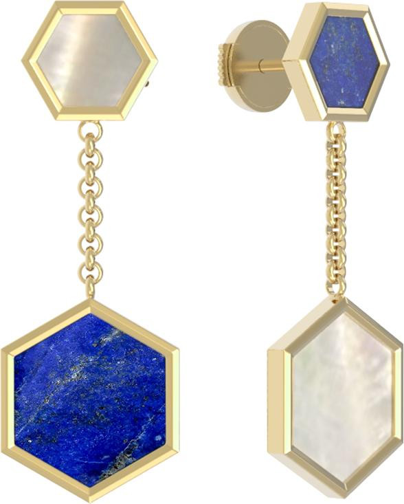 Серьги из лимонного золота c лазуритом и перламутром