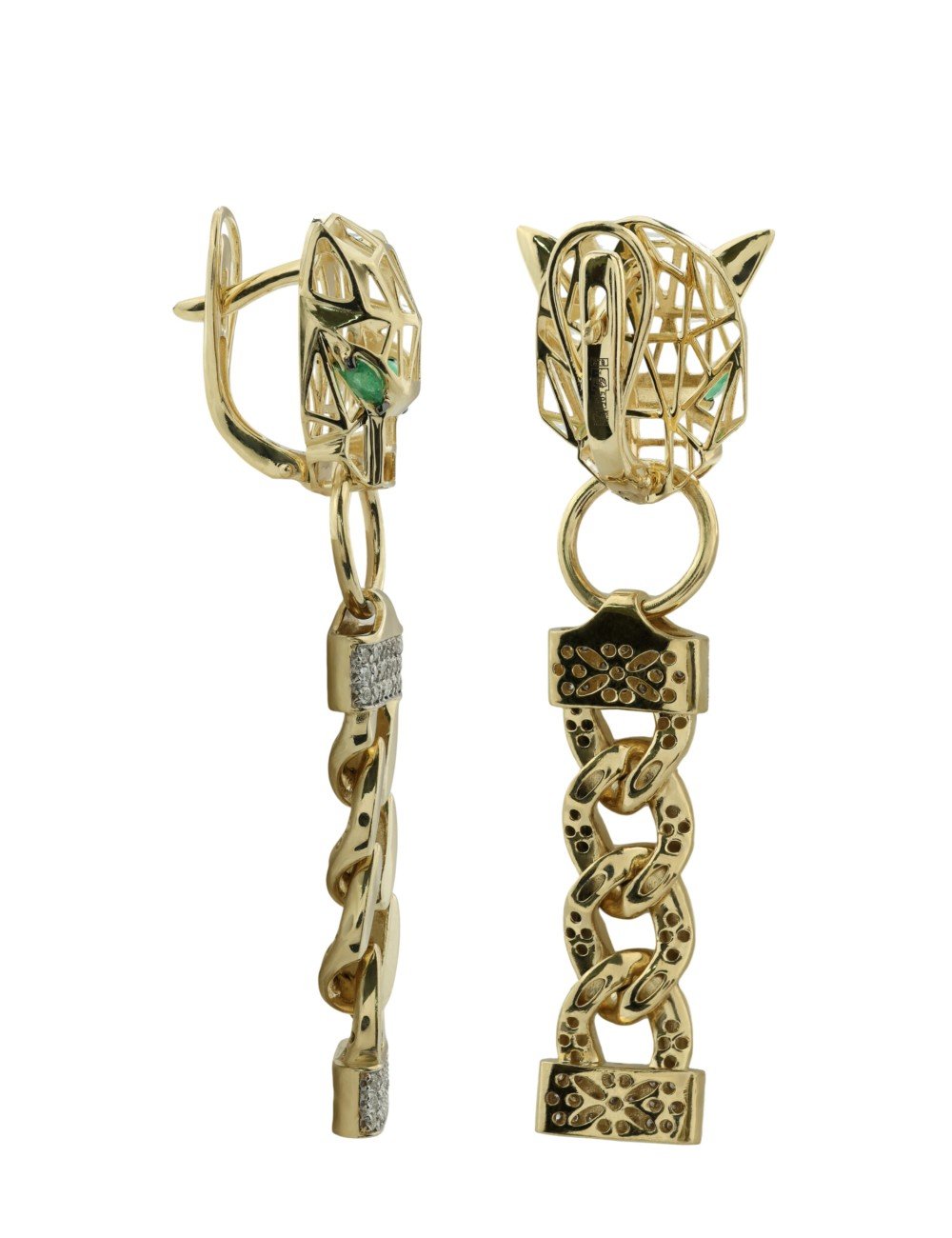 Серьги из лимонного золота 585 пробы c бриллиантами и изумрудом