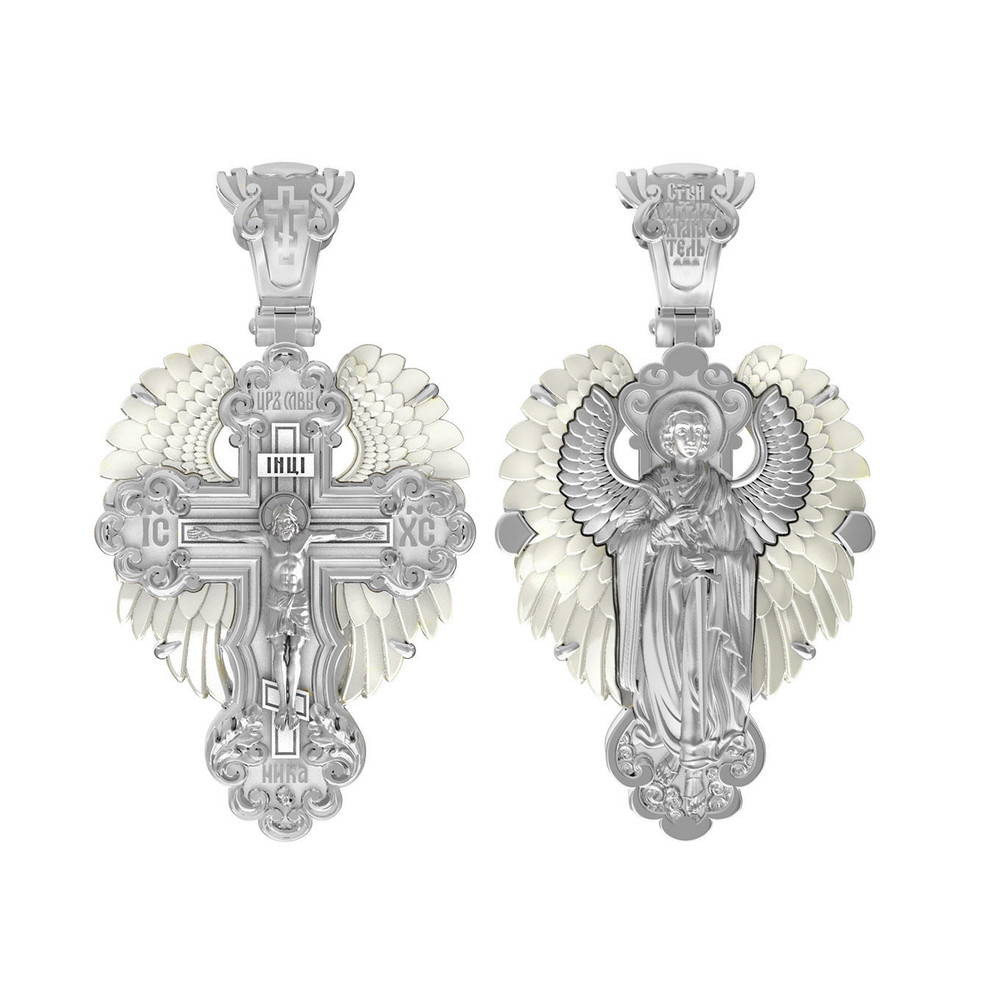 Крест из белого золота c перламутром