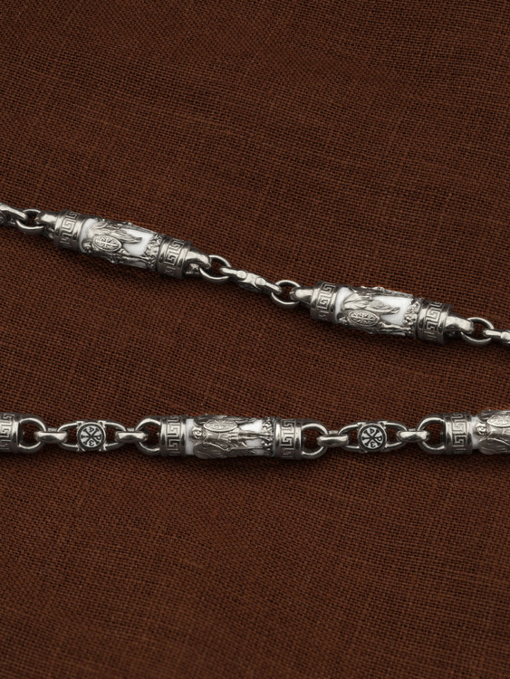 Цепь из белого золота c эмаль и бивнем мамонта