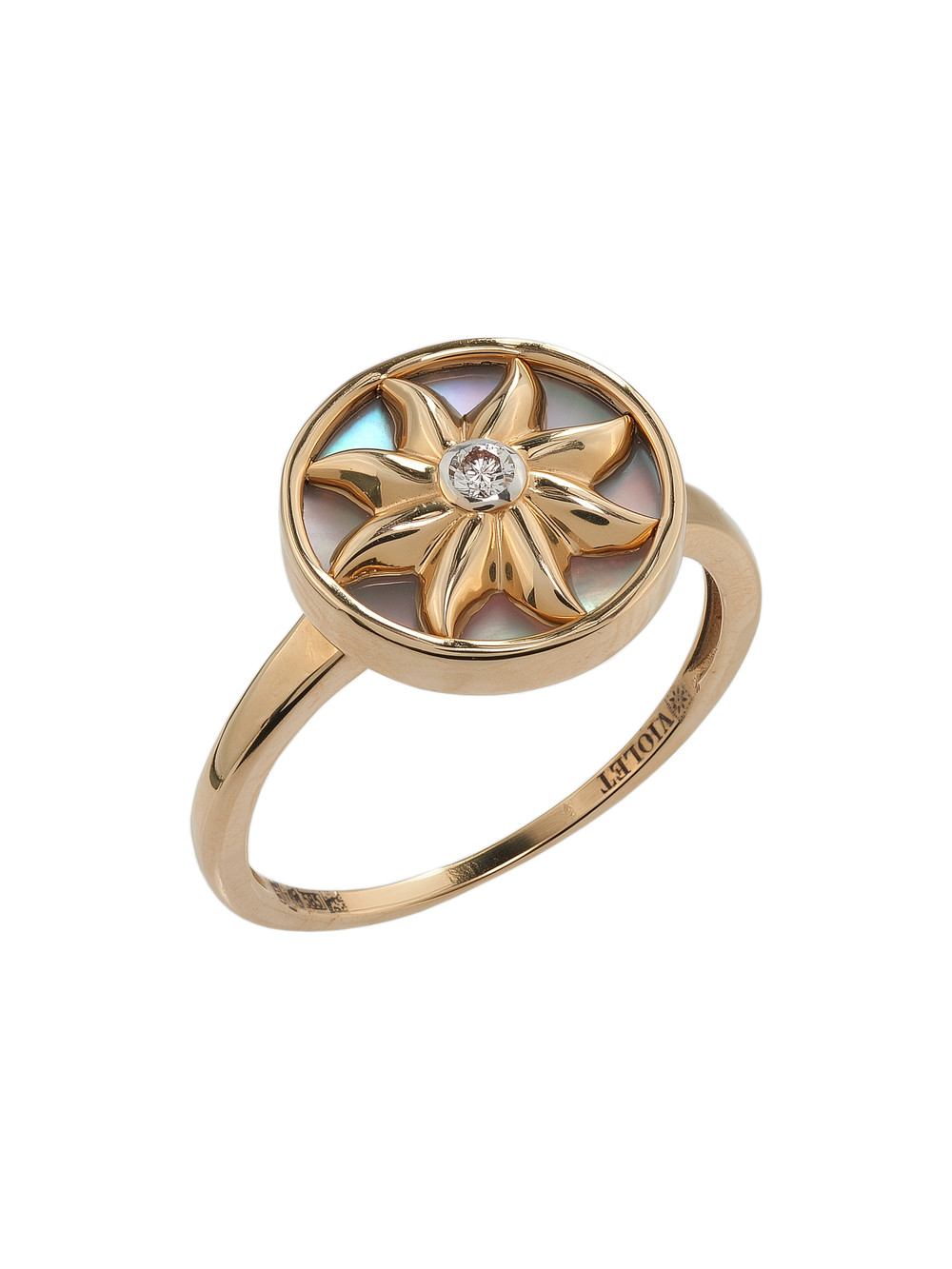 Кольцо из золота c бриллиантами и перламутром