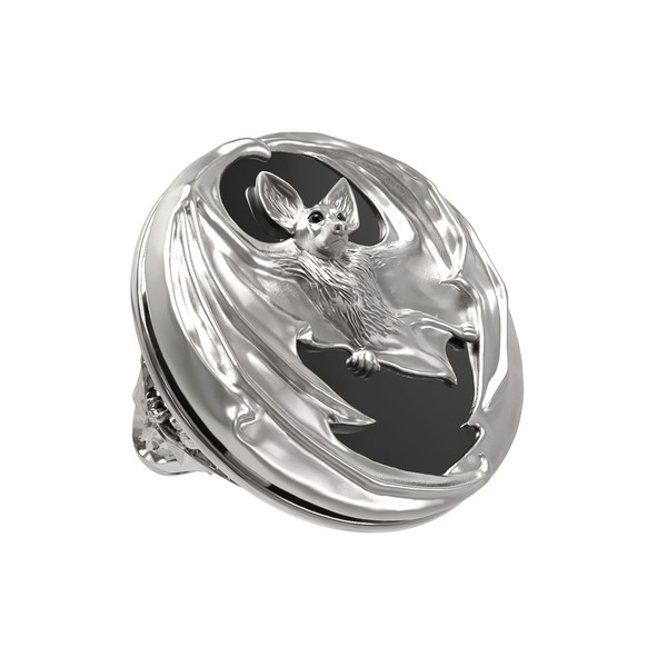 Кольцо из белого золота c эмаль и ониксом