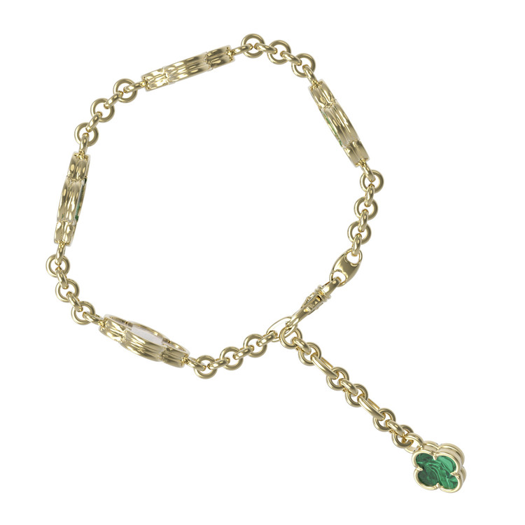 Браслет из лимонного золота c малахитом и перламутром