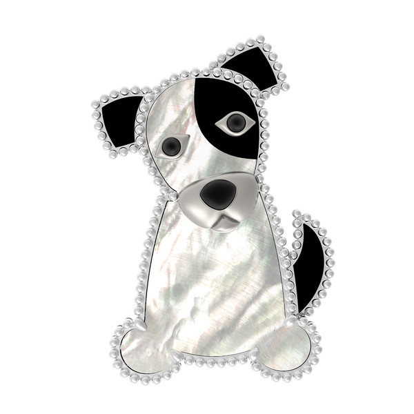 Брошь из белого золота c эмаль , ониксом и перламутром