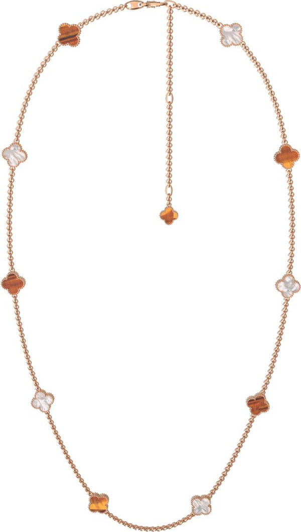 Колье из золота c тигровым глазом и перламутром