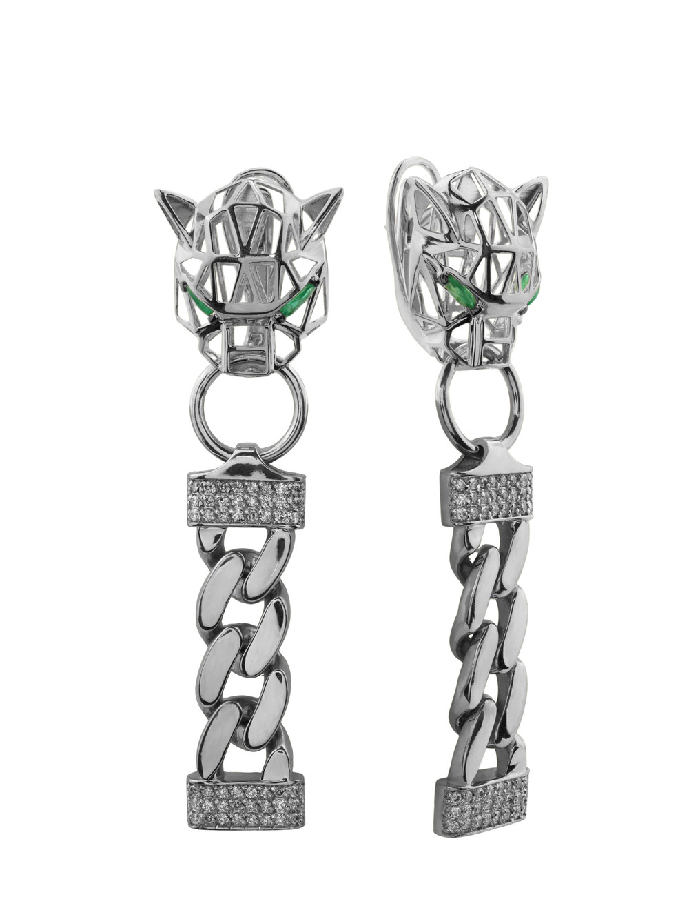 Серьги из белого золота c бриллиантами и изумрудом