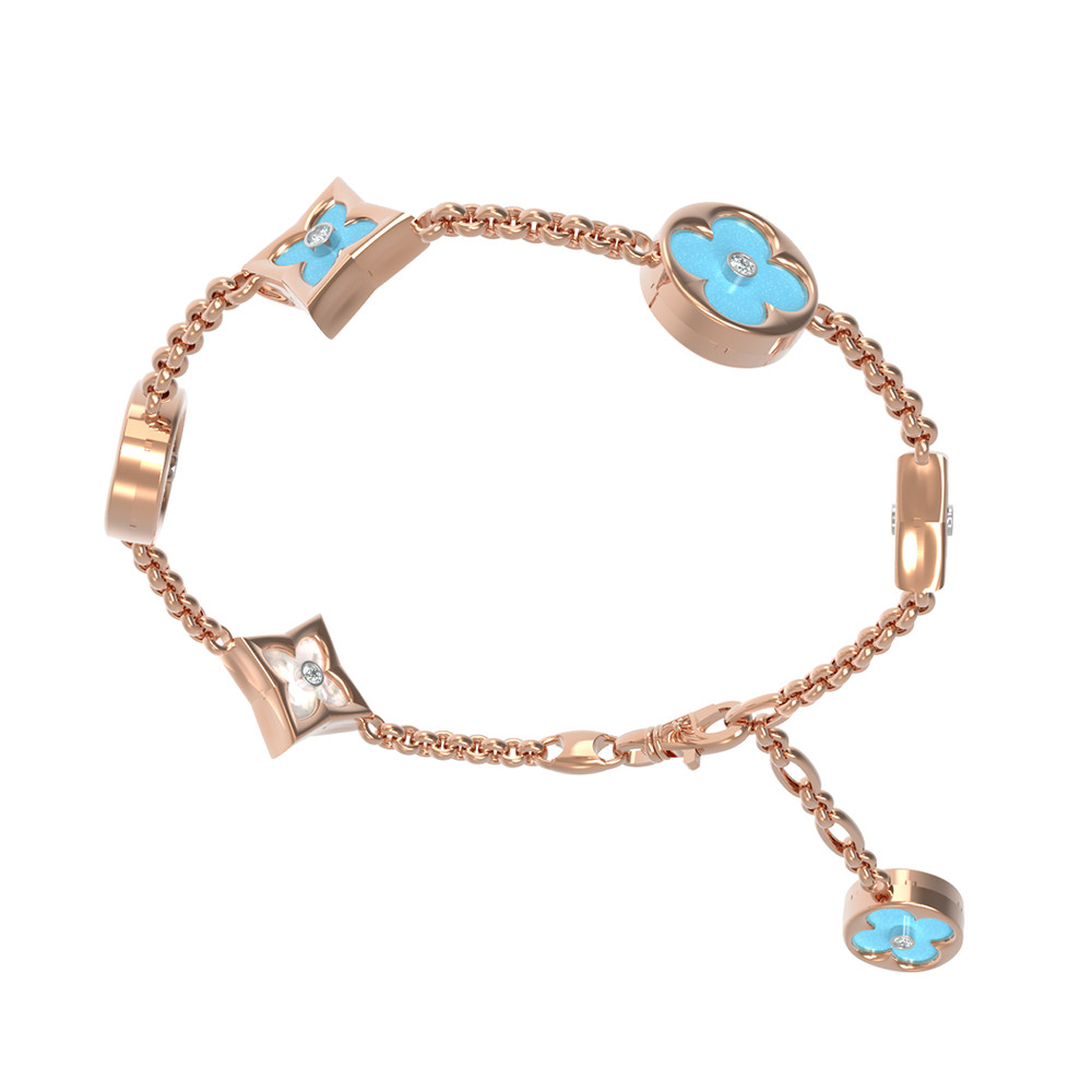 Браслет из золота c бриллиантами, бирюзой и перламутром