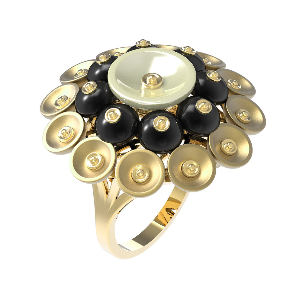 Кольцо из лимонного золота c ониксом и перламутром