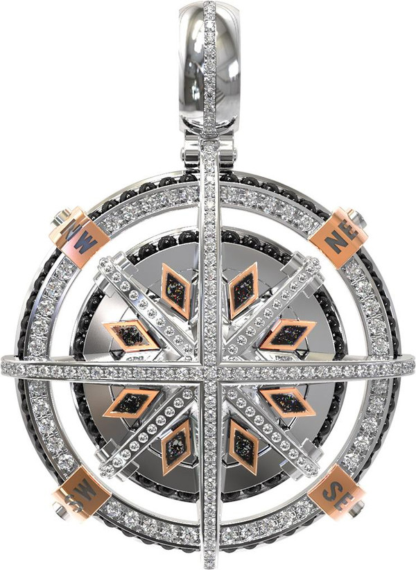 Подвеска из белого золота c эмаль , бриллиантами и ониксом