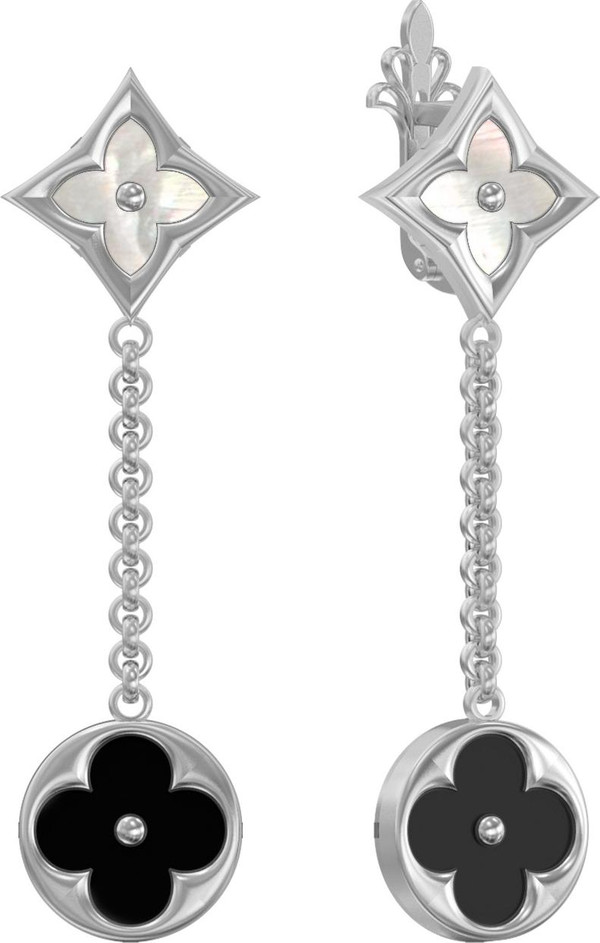 Серьги из белого золота c ониксом и перламутром