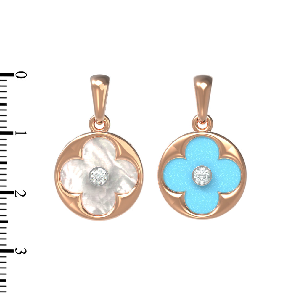 Подвеска из золота c бриллиантами, бирюзой и перламутром