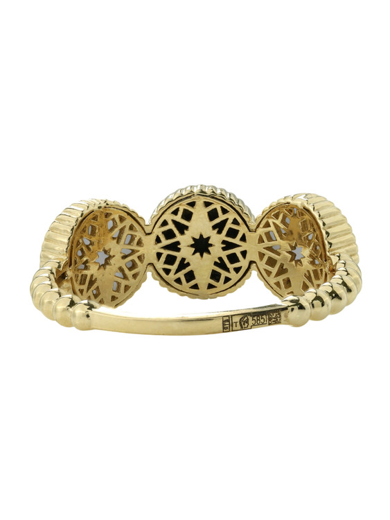 Кольцо из лимонного золота c бриллиантами, ониксом и перламутром