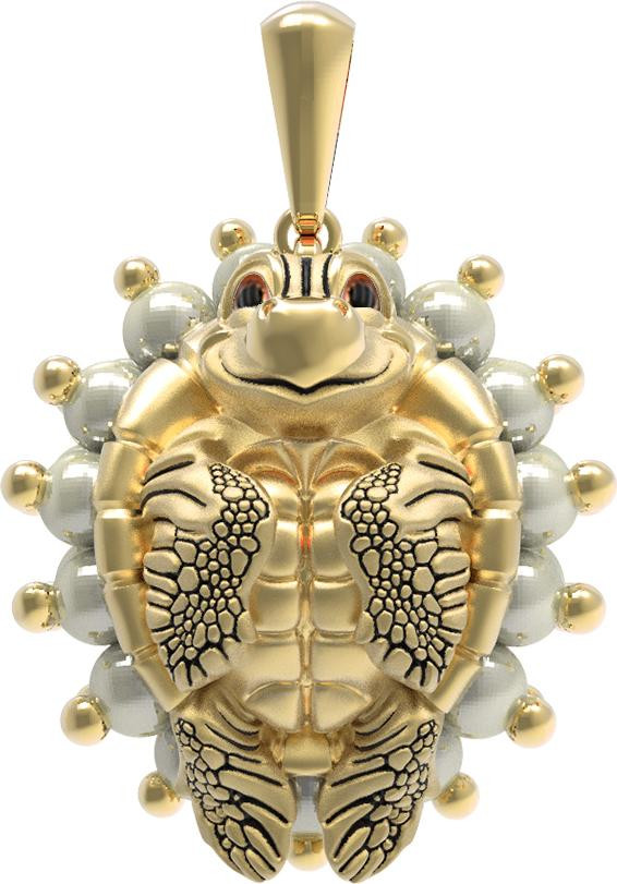 Подвеска из лимонного золота c эмаль и жемчугом