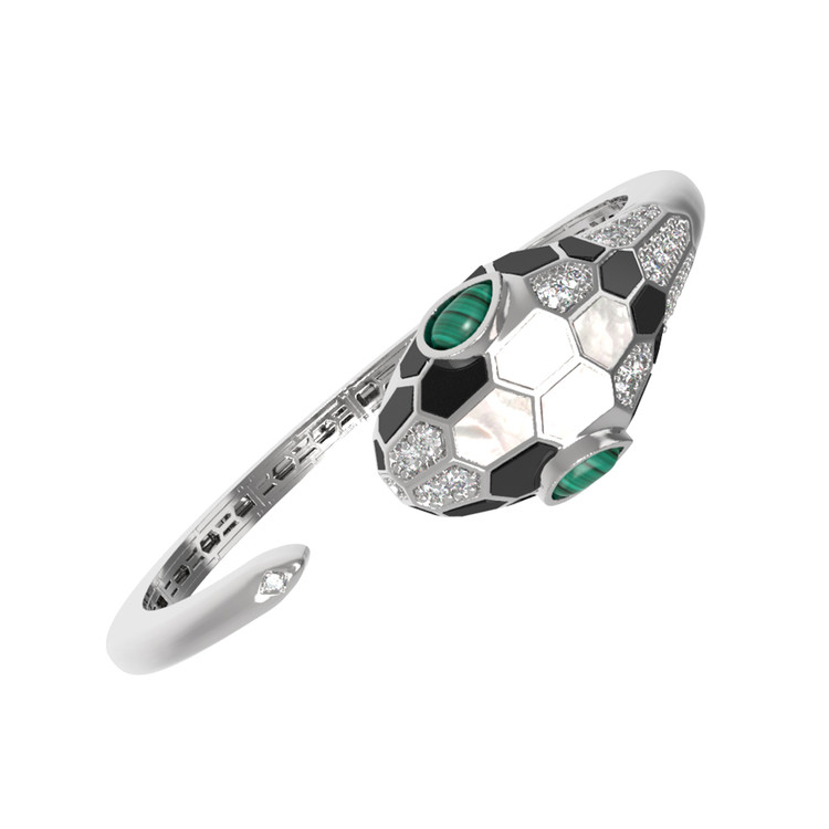 Браслет из белого золота c бриллиантами, рубином, ониксом, малахитом и перламутром