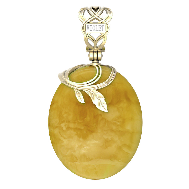 Подвеска из лимонного золота c росписным янтарём