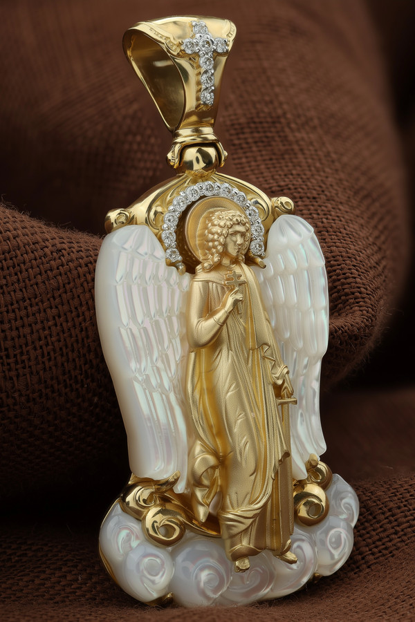 Образок из лимонного золота c бриллиантами и перламутром